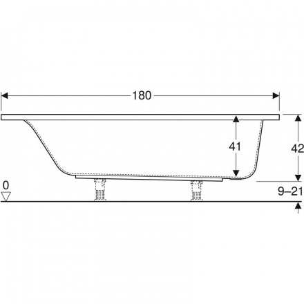 Geberit прямоугольная ванна TAWA, с тонким краем,: L=180см, B=80см