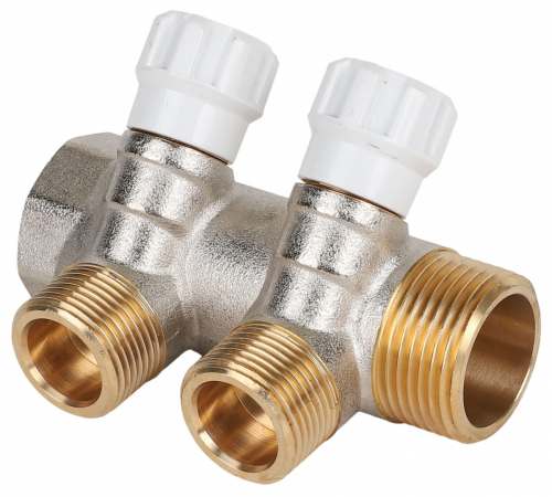Коллектор латунный с регулирующими вентилями MVI 3/4"x1/2"ЕК PN10 2 выхода