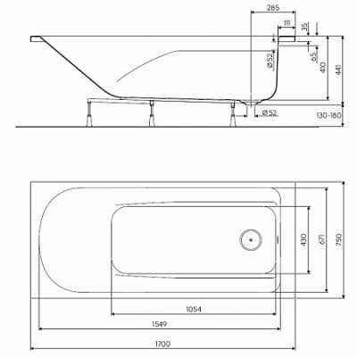 COMFORT Plus прямоугольная ванна 170 x 75 см