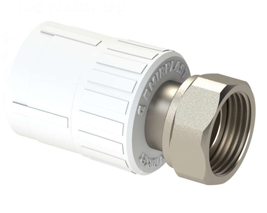 Муфта PP с накидной гайкой Dу 32X1'' - белый, никелированный, SPL-EmirPlast
