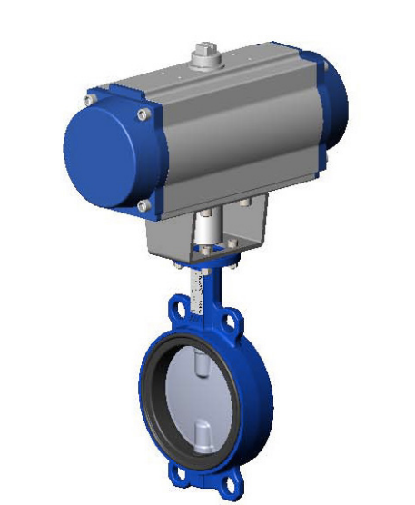 Затвор дисковый VPI4449-N07NI DN 300 PN16, межфланцевый, Tecfly с пневмоприводом одностороннего действия, корпус ковкий чугун, диск нержавеющая сталь, манжета Нитрил, Tecofi