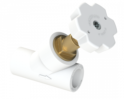 45° запорный вентиль PP ВВ Dу 20x1/2” - белый, никелированный, SPL-EmirPlast
