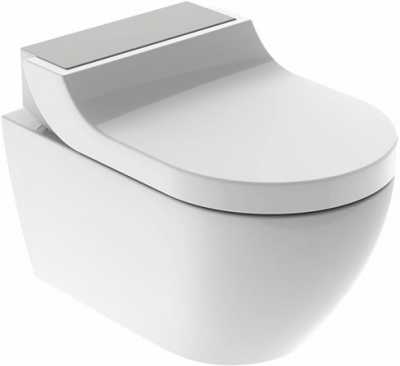 Подвесной унитаз-биде AquaClean Tuma Comfort: Керамический унитаз: белый / KeraTect, Декоративная панель: нержавеющая сталь матированная, Geberit
