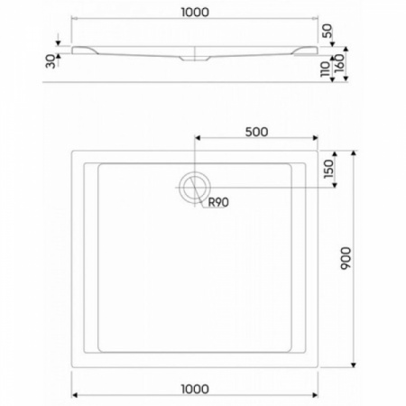 Прямоугольный душевой поддон Kolo Pacyfik: L=90см, B=100см, Белый / Глянцевый