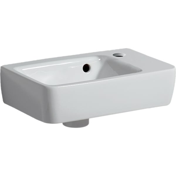 Раковина Geberit Renova Plan, с укороченным вылетом: Белый, B=36см, H=14.5см, T=25см, Отверстие под смеситель=По центру, Перелив=На виду