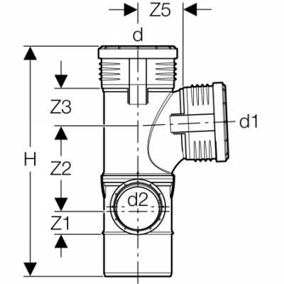 Крестовина двухплоскостная комбинированная Geberit Silent-PP 87,5°, левая: d=90мм, d1=90мм, d2=50мм