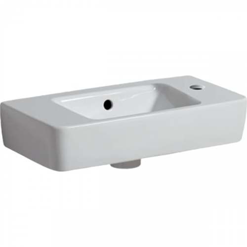 Раковина Geberit Renova Compact, с укороченным вылетом, с полкой: Белый, B=50см, H=15см, T=25см, Отверстие под смеситель=Правая, Перелив=На виду, Полка=Левая