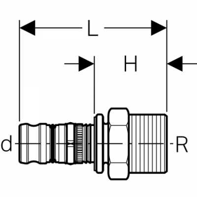 Переходник Mepla с наружной резьбой: CW617N, d=20мм, R=1/2дюйм, Geberit