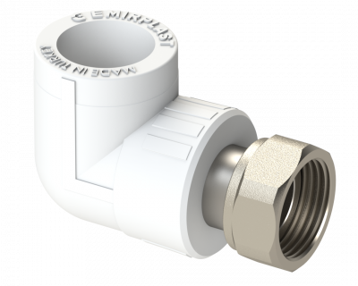 Угольник PP с накидной гайкой Dу 20X1/2'' - белый, никелированный, SPL-EmirPlast