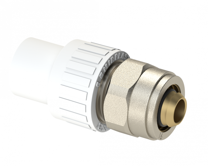 PEX адаптер трубный PP Dу 20x16 - белый, никелированный, SPL-EmirPlast