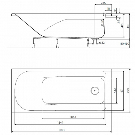 COMFORT Plus прямоугольная ванна 170 x 75 см