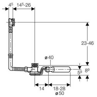 Слив-перелив для ванны Geberit с системой нажатия PushControl, d52, длина 26 см, с декоративным комплектом и соединительным коленом: Глянцевый хром