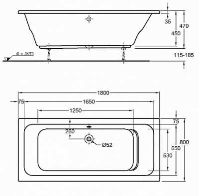 Ванна прямоугольная Geberit Renova, Duo: L=180см, B=80см