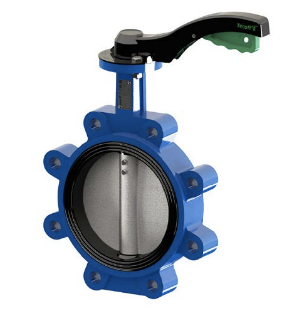 Затвор дисковый поворотный Tecfly VPG4649-02VI, DN100 PN16, межфланцевый, с резьбовыми проушинами, с ручкой, корпус ковкий чугун, диск нержавеющая сталь, манжета Витон, Tecofi