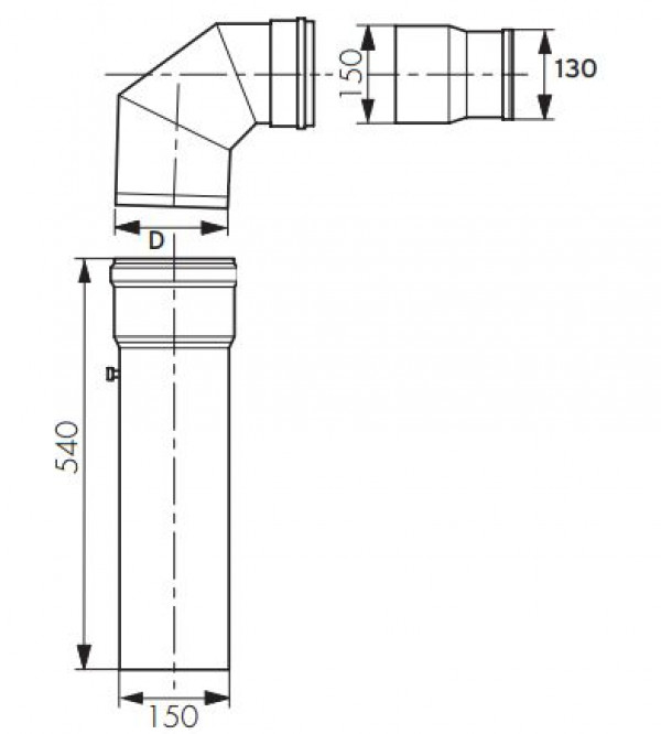 Набор для подключения дымохода к котлу VKK 806/3...1606/3 с переходником 150-130 мм