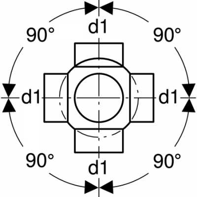Крестовина двухплоскостная шаровая PE 88,5°, четверная, соединения 90° смещенные: d=75мм, d1=75мм, Geberit
