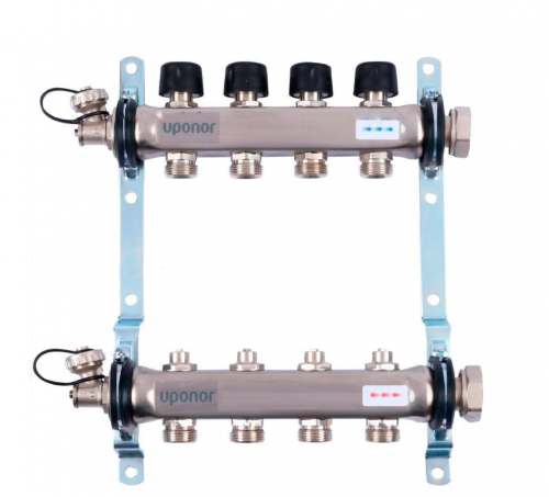 UPONOR SMART S КОЛЛЕКТОР С КЛАПАНАМИ СТАЛЬНОЙ, ВЫХОДЫ 4X3/4" ЕВРОКОНУС '1И