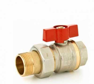 Латунный шаровой кран Danfoss с накаидной гайкой и ниппелем ("американка") с рукояткой типа "бабочка" Ду 25 мм, PN 40 бар