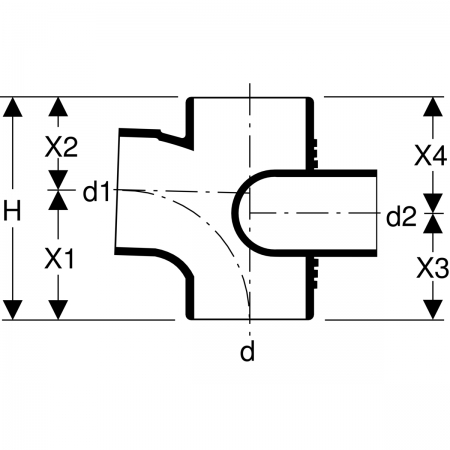 Крестовина Silent-db20, левая со смещенным впуском и дополнительным отводом 88,5°: d=110мм, d1=90мм, d2=75мм, Geberit