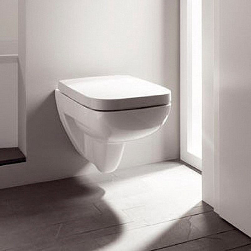 Подвесной унитаз вертикальный смыв Geberit Renova Compact Square, с укороченным вылетом: T=48.5см, Белый
