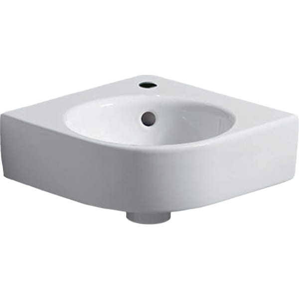 Угловая раковина Geberit Renova Compact: B=45см, T=39.5см, Отверстие под смеситель=По центру, Перелив=На виду, Белый