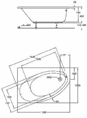 Асимметричная ванна Geberit Renova: L=150см, B=100см, Выход=Правая