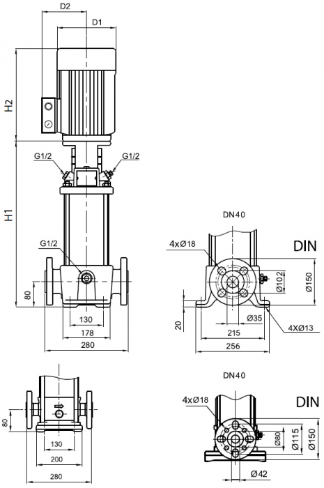 Насос вертикальный многоступенчатый SB 10-16 (k) HUBV 5,5kW