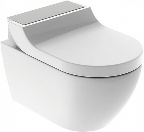Подвесной унитаз-биде AquaClean Tuma Comfort: Керамический унитаз: белый / KeraTect, Декоративная панель: нержавеющая сталь матированная, Geberit