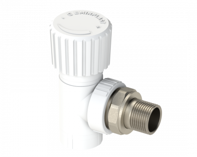 Угловой радиаторный вентиль PP Dу 25x3/4” - белый, никелированный, SPL-EmirPlast