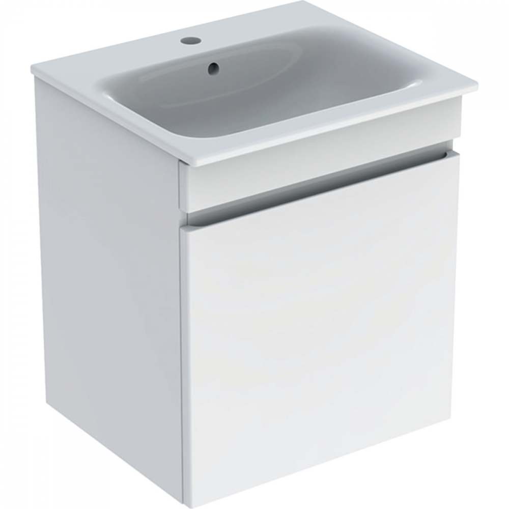 Шкафчик для pаковины Geberit Renova Compact, с двумя дверями: B=59.7см, H=60.5см, T=39.7см, Ширина pаковина=65см, Белый / Высокоглянцевое покрытие