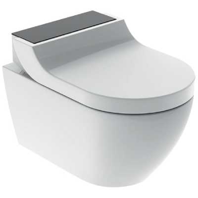 Подвесной унитаз-биде AquaClean Tuma Comfort: Керамический унитаз: белый / KeraTect, Декоративная панель: стекло черное, Geberit