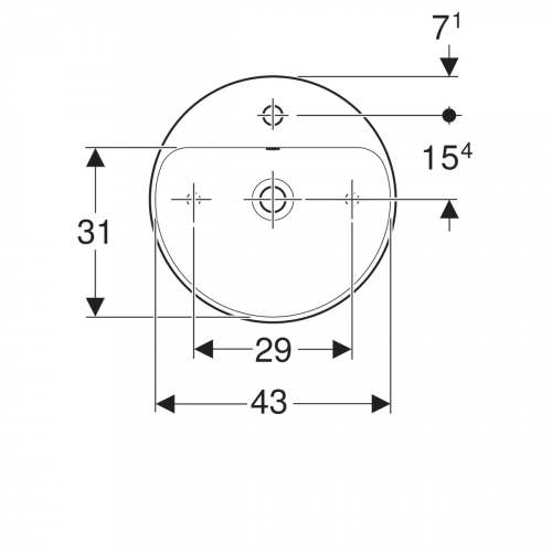 Накладная раковина VariForm круглой формы, с полкой для отверстия под смеситель: 45x45см, D=45см, Отверстие под смеситель=По центру, Перелив=На виду, Белый, Geberit