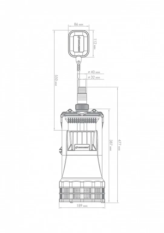 Погружной дренажный насос ДРЕНАЖНИК 200/25, 220 В, 50 Гц, 1200 Вт, диаметр насоса: 189 мм, кабель: 10 м, Джилекс