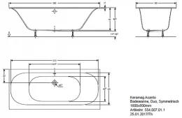 Geberit прямоугольная ванна TAWA, с тонким краем,: L=170см, B=70см