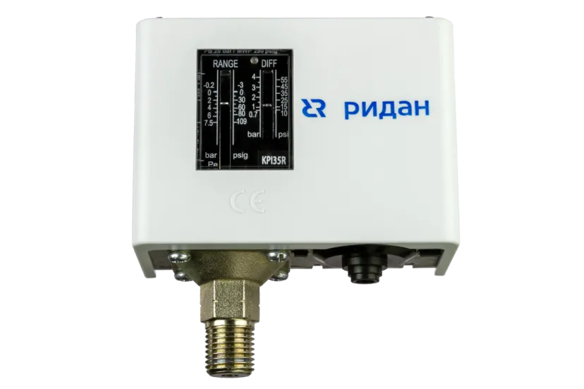 Реле давления KPI 35R, диапазон настройки -0,2–7,5 бар, дифференциал 0,7–4 бар, присоединение G ½, Ридан