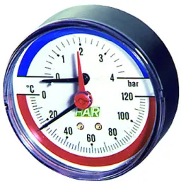 Термоманометр (0-10 бар, 0-120°С) 80 мм, торцевое присоединение НР 1/2"