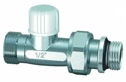 Запорный вентиль, прямой, НР М24х19 х 1/2" с резьбовым герметиком Loctite Dri-Seal на хвостовике к радиатору