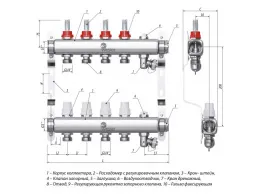 Коллектор нержавеющая сталь Wester 1"-3/4 в сборе с расходомерами на 8 выходов