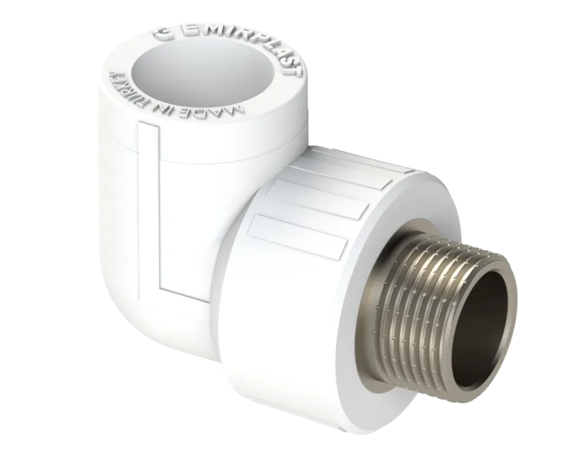 Комбинированный угольник PP НР Dу 20X3/4'' - белый, никелированный, SPL-EmirPlast