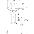 Kolo Rekord раковина для мытья рук с ассиметричным переливом: B=45см, T=37см, Отверстие под смеситель=Без, Перелив=На виду, Белый