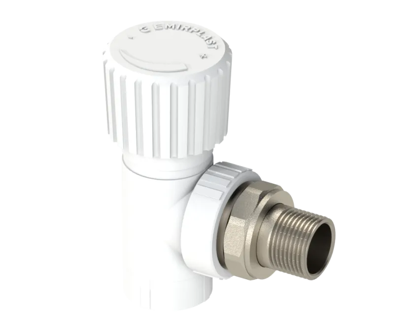 Угловой радиаторный вентиль PP Dу 20x1/2” - белый, никелированный, SPL-EmirPlast