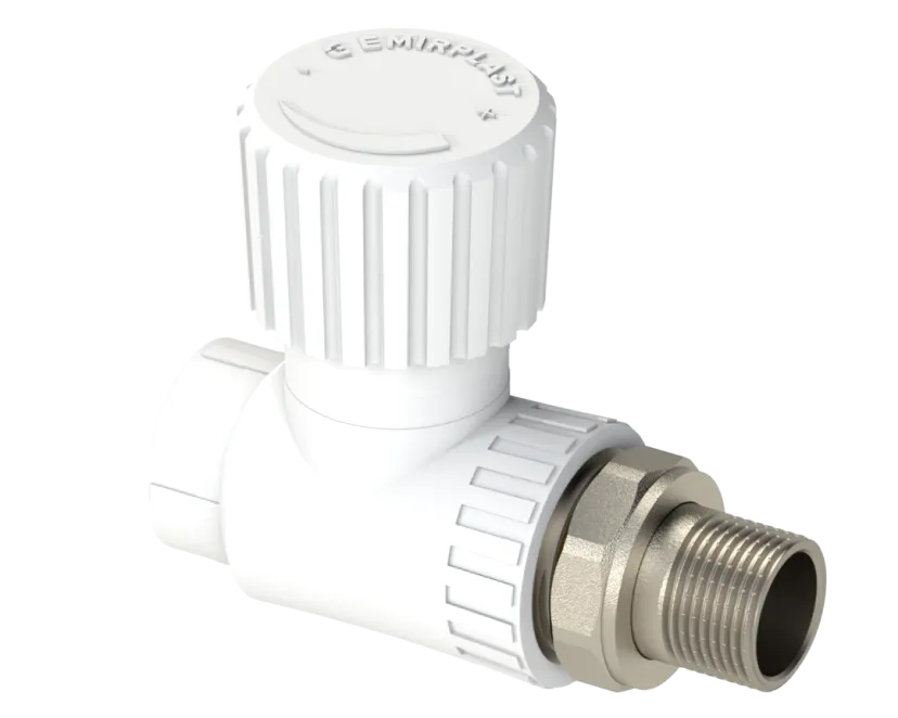 Прямой радиаторный вентиль PP Dу 20x1/2” - белый, никелированный, SPL-EmirPlast