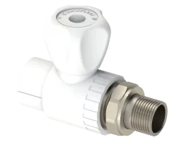 Прямой шаровой радиаторный кран PP Dу 20x1/2” - белый, никелированный, SPL-EmirPlast