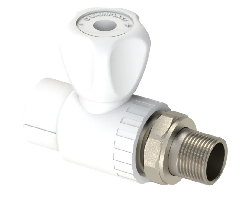 Прямой шаровой радиаторный кран PP Dу 20x1/2” - белый, никелированный, SPL-EmirPlast