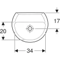 Kolo Rekord раковина для мытья рук с ассиметричным переливом: B=45см, T=37см, Отверстие под смеситель=Без, Перелив=На виду, Белый